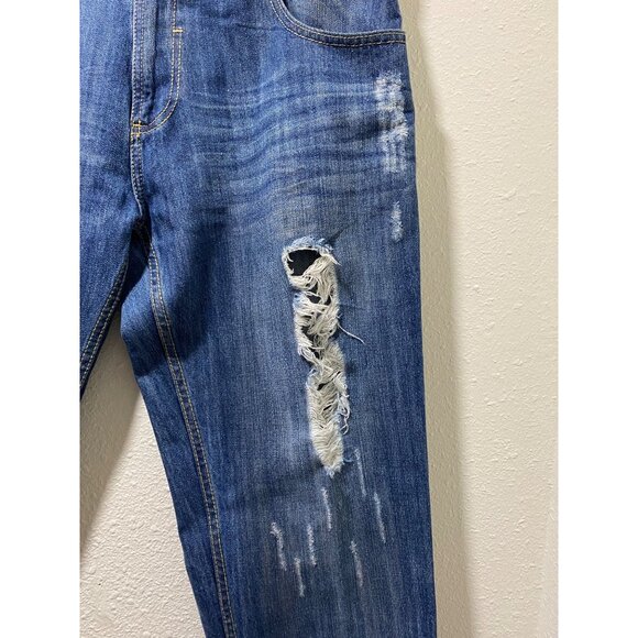 Carbon Black Distressed Jeans Mens 34x30 Blue Ripped Destroyed Denim 100% Cotton - Picture 6 of 15